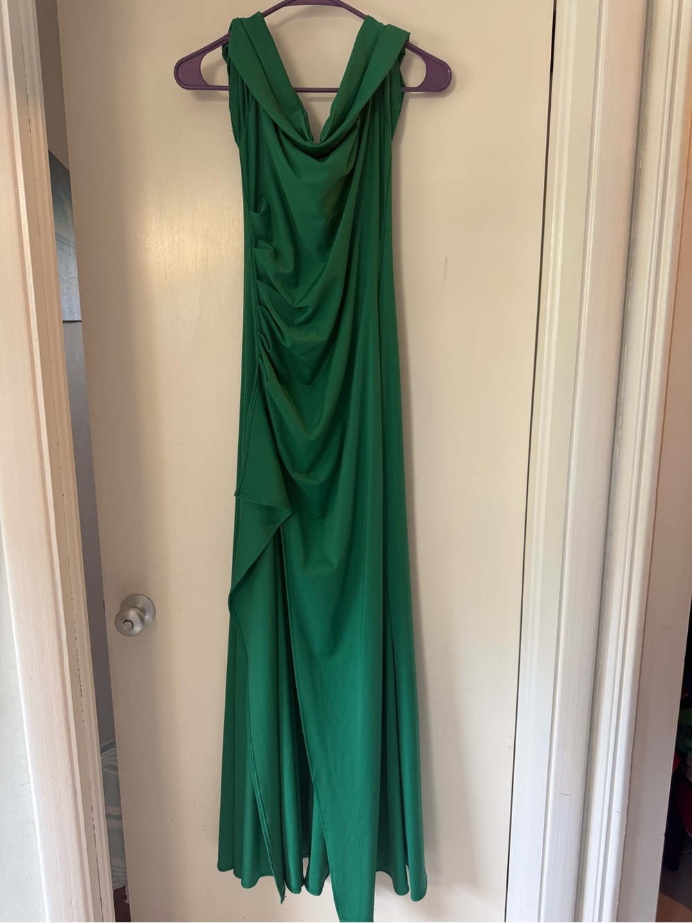Elegant Green Draped Evening Gown